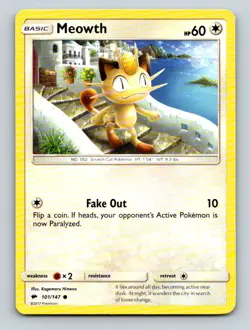 Meowth 101/147 Common Burning Shadows Pokemon Lightly Played - Image 1