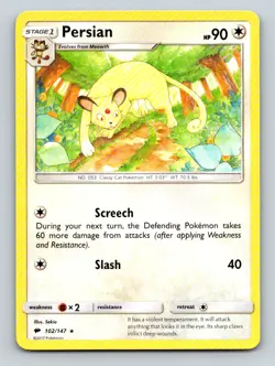 Persian 102/147 Rare Burning Shadows Pokemon Lightly Played - Image 1