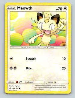 Meowth 125/181 Common Team Up Pokemon Lightly Played - Image 1
