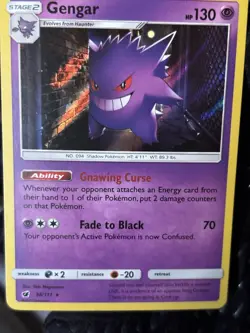 Pokemon Gengar Holo Rare Sm-Crimson Invasion 38/111 HP 130 Stage 2 Fade to Black - Image 2