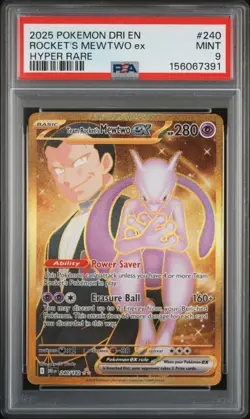 2025 POKEMON DRI EN-DESTINED RIVALS HYPER RARE TEAM ROCKET'S MEWTWO EX PSA 9 - Image 1