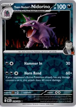 Team Rocket's Nidorino 118/182 Reverse Holo SV10: Destined Rivals Pokemon Card - Image 1
