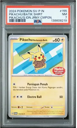 2024 POKEMON INDONESIAN SV-P PROMO #155 PIKACHU IN BATIK SHIRT PSA 7 - Image 1