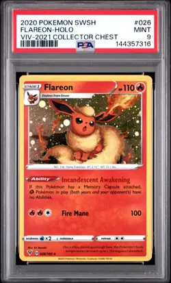 2020 POKEMON SW&SH VIVID VOLTAGE #026 FLAREON-HOLO VIV-2021 COLLECTORCHEST PSA 9 - Image 1