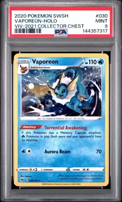 2020 POKEMON SW&SH VIVID VOLTAGE #030 VAPOREON-HOLO 2021 COLLECTOR-CHEST PSA 9 - Image 1