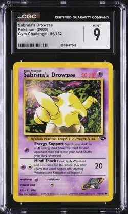 CGC 9 Sabrina's Drowzee 95/132 Gym Challenge 2000 Pokemon Card - Image 1