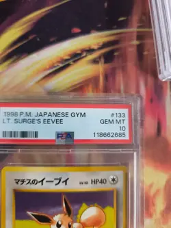 Pokemon Card Lt Surge's Eevee Evoli Leaders Stad Japanese Gym heroes 1998 PSA 10 - Image 4