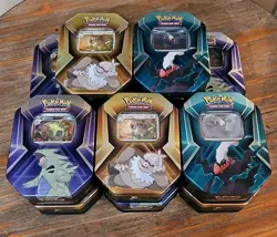 Pokemon Cards Gift Tin Bundle - Sleeves & 33x Card Bulk Booster Joblot V/EX/VMAX - Image 1