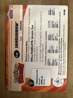 Sandshew #27 Pokemon Stadium Danone Card 5/40 Nintendo DMG - Image 2
