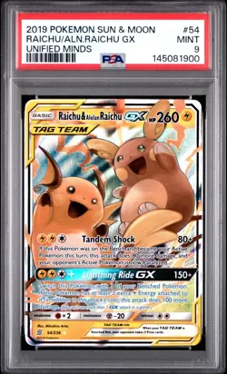 PSA 9 Raichu & Alolan Raichu Gx 54/236 Unified Minds Pokemon 54/236 - Image 1