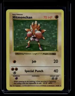 Pokemon TCG Hitmonchan 7/102 Base Set Shadowless Holo Rare DMG - Image 1