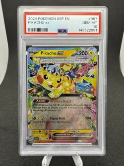 2024 POKEMON SSP EN-SURGING SPARKS #057 PIKACHU EX PSA 10 - Image 1
