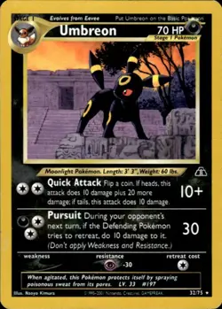 Pokemon Umbreon 32/75 Neo Discovery Rare Heavily Played - Image 1