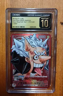 2025 One Piece JP Base Shop Coll. Vol. 1 ST21-001 Monkey D Luffy CGC 10 Pristine - Image 1