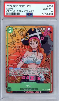 Carte One Piece Japanese Nami OP02 - Alternate ART #036 PSA 10 GEM Mint 2022 - Image 1