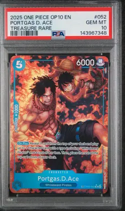 2025 One Piece OP-10 052 Treasure Rare Portgas D. Ace PSA 10 English - Image 1