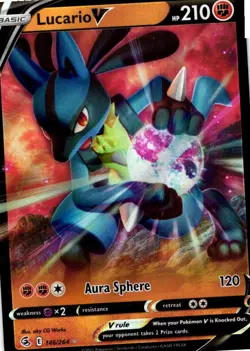 Pokemon Basic Lucario V 147/264 Fusion Strike Rare Holo 2021 Trading Card - Image 1