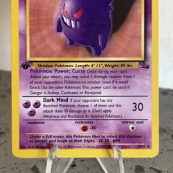 NM/LP Pokemon TCG Gengar 20/62 Fossil 1st First Edition Non Holo Rare Card - Image 3