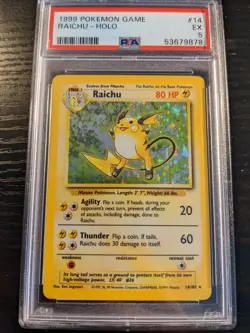 PSA 5 EX - 1999 Pokemon Base Set Unlimited RAICHU Holo Rare #14/102 - Image 1