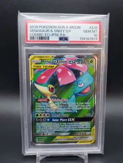 2019 Venusaur & Snivy GX 210/236 Cosmic Eclipse Full Art PSA 10 Pokemon TCG - Image 1
