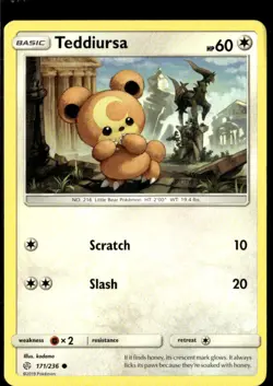 Pokemon Teddiursa 171/236 Cosmic Eclipse Non Holo Common 2 Card Lot - Image 1