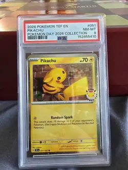 Pikachu (Pokemon Day 2026) 051/162 PSA 8 - Image 1