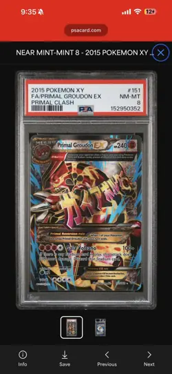 2015 POKEMON XY PRIMAL CLASH #151 FULL ART/PRIMAL GROUDON EX PSA 8 - Image 4