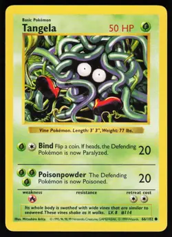 Tangela 66 Unlimited 102 C Base Set Shadowless Pokemon Lightly Played - Image 1
