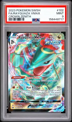 2023 POKEMON SWORD & SHIELD CROWN ZENITH #102 FULL ART/RAYQUAZA VMAX PSA 9 - Image 1