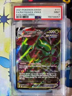 2021 POKEMON SWORD & SHIELD EVOLVING SKIES #111 FULL ART/RAYQUAZA VMAX PSA 9 - Image 1