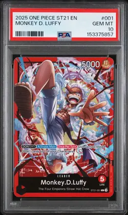One Piece - ST21-EX Gear 5 Monkey.D.Luffy Red Leader Alt Art ST21-001 PSA 10 - Image 1