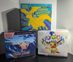 POKEMON ASCENDED HEROES + PRISMATIC EVOLUTIONS + CHAOS RISING ETB BOX LOT - Image 1