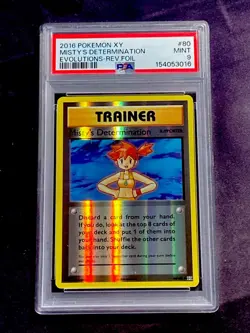 2016 POKEMON XY EVOLUTIONS #80 MISTY'S DETERMINATION REVERSE HOLO PSA 9 MINT - Image 1