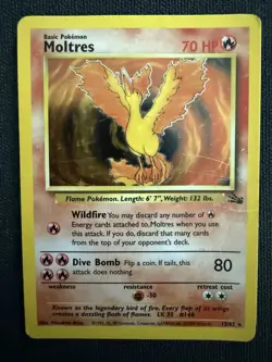 Moltres 12/62 fossil Pokemon TCG Holo Rare Unlimited 1999 English- damaged - Image 2