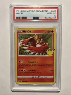 2021 POKEMON CELEBRATIONS #001 HO-OH PSA 10 Rare Low POP Holo Stamped - Image 1