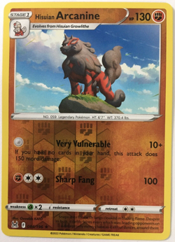 POKEMON HISUIAN ARCANINE 084/196 LOST ORIGIN RARE REVERSE HOLO NEAR MINT - Image 1