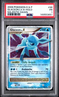 2008 POKEMON DIAMOND & PEARL MAJESTIC DAWN #98 GLACEON LV.X-HOLO PSA 1 - Image 1