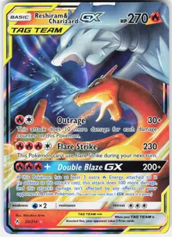Pokemon Reshiram & Charizard GX 20/214 Holo GX Rare Unbroken Bonds Pokemon LP - Image 1