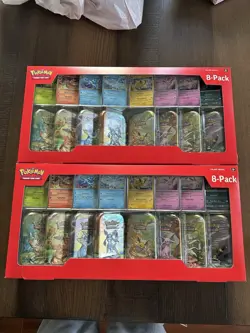 Pokemon Prismatic Evolutions 8 Mini-Tins Promo Cards Costco 2-Pack New Sealed - Image 1