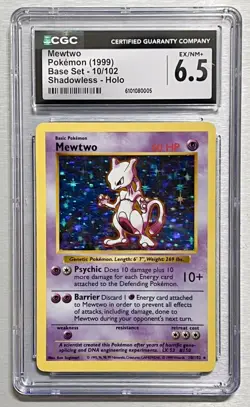 CGC 6.5 Shadowless Mewtwo Base Set Holo 10/102 Pokemon Card 1999 - Image 1