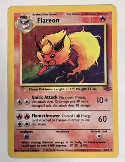 Pokemon TCG Flareon 3/64 Jungle Set Holo Rare 1999 Vintage Card - Image 1