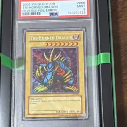 Konami Yu-Gi-Oh! Tri-Horned Dragon LOB-000 2002 Reverse Foil Error PSA 9 - Image 3