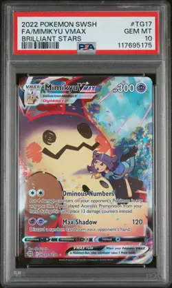 POKEMON SWSH PSA 10 GEM MINT MIMIKYU VMAX TG17 BRILIANT STARS FULL ART HOLO RARE - Image 1