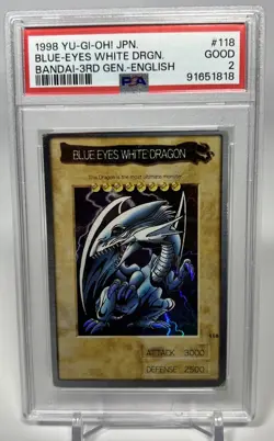 1998 118 Blue-Eyes White Dragon English Bandai Third Generation Yu-Gi-Oh PSA 2 - Image 1
