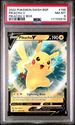 PIKACHU V #198 PSA 8 MINT Black Star Promo Pokemon Card SWSH PIkachu V Box 2618 - Image 1