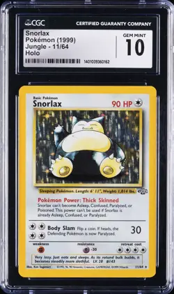 1999 POKEMON JUNGLE #11 SNORLAX CGC 10 - Image 1