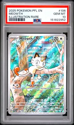 2025 POKEMON PFL EN-PHANTASMAL FLAMES ILLUSTRATION RARE #106 MEOWTH PSA 10 - Image 1