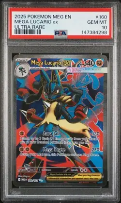 2025 POKEMON MEGA EVOLUTION #160 MEGA LUCARIO ex ULTRA RARE PSA 10 Gem Mint - Image 1