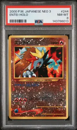 2000 Pokemon Japanese Neo 2 Promo Reverse Holo Entei #244 PSA 8 - Image 1