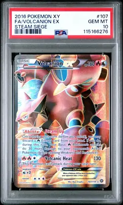 2016 POKEMON XY STEAM SIEGE #107 FULL ART/VOLCANION EX PSA 10 - Image 1